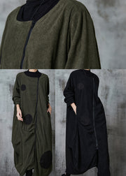 Blackish Green Dot Cotton Trench Coat Asymmetrical Spring