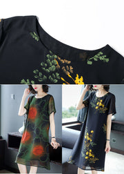 Blackish Green Print Chiffon Long Dress Oversized Summer