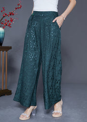 Blackish Green Silk Straight Pants High Waist Tassel Summer