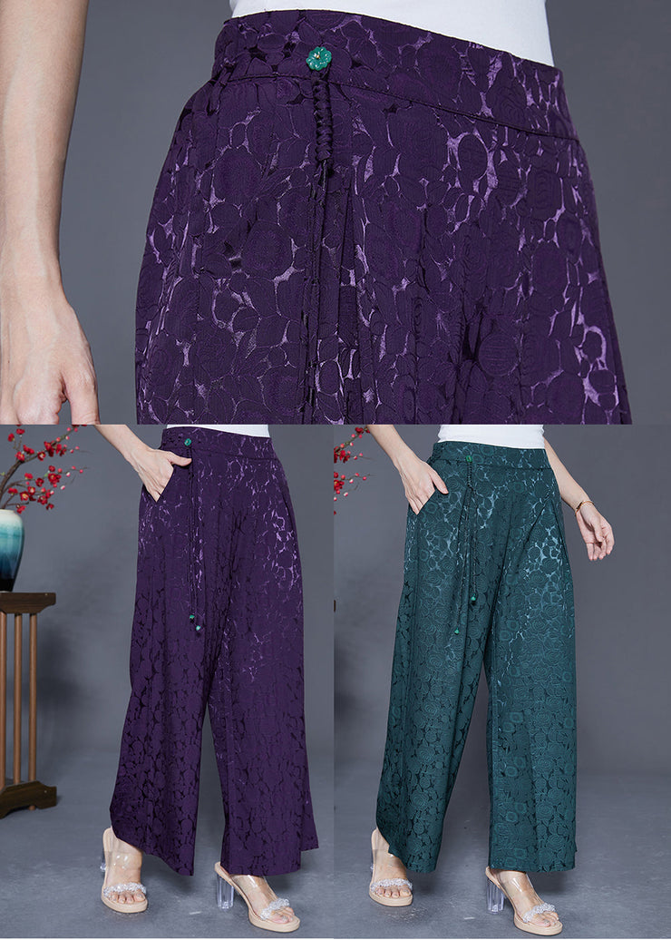 Blackish Green Silk Straight Pants High Waist Tassel Summer