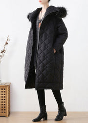 Blck Plaid Thick Hooded Long Parka Winter