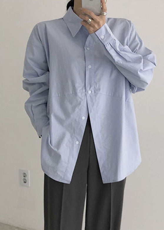 Blue Asymmetrical Patchwork Shirts Long Sleeve