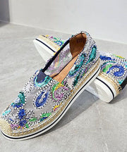 Blue Breathable Mesh Stylish Splicing Embroidery Flat Shoes