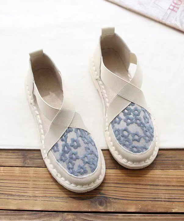 Blue Breathable Mesh Vintage Embroideried Splicing Flat Feet Shoes