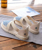 Blue Breathable Mesh Vintage Embroideried Splicing Flat Feet Shoes