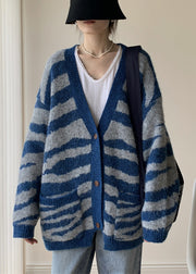 Blue Button Cozy Loose Knit Spring Cardigans V Neck