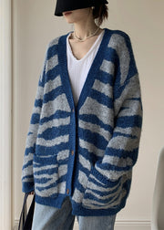 Blue Button Cozy Loose Knit Winter Cardigans V Neck