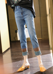 Blue Button Straight Jeans Summer