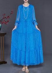 Blue Chiffon Cinched Dresses Exra Large Hem Spring