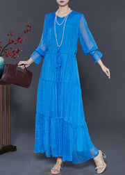 Blue Chiffon Cinched Dresses Exra Large Hem Spring