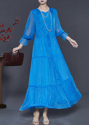 Blue Chiffon Cinched Dresses Exra Large Hem Spring