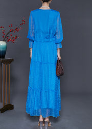 Blue Chiffon Cinched Dresses Exra Large Hem Spring