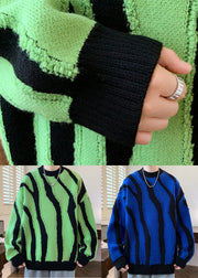 Blue Cozy Patchwork Knit Mens Sweaters Pullover O Neck Winter