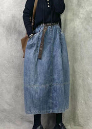 Blue Elastic Waist Patchwork Denim A Line Skirts Pockets