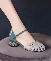 Blue Fashion Hollow Out Buckle Strap Chunky Sandals