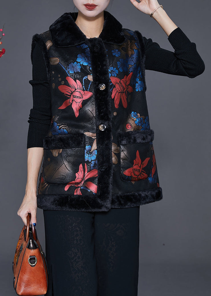 Blue Floral Print Fine Cotton Filled Vests Peter Pan Collar Winter