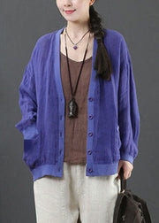 Blue Linen UPF 50+ Coat Jacket Oversized Pockets Spring