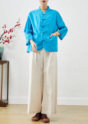 Blue Oriental Linen Two Piece Set Women Clothing Oversized Fall