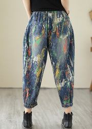 Blue Paintings Denim Harem Pants Oversized Spring