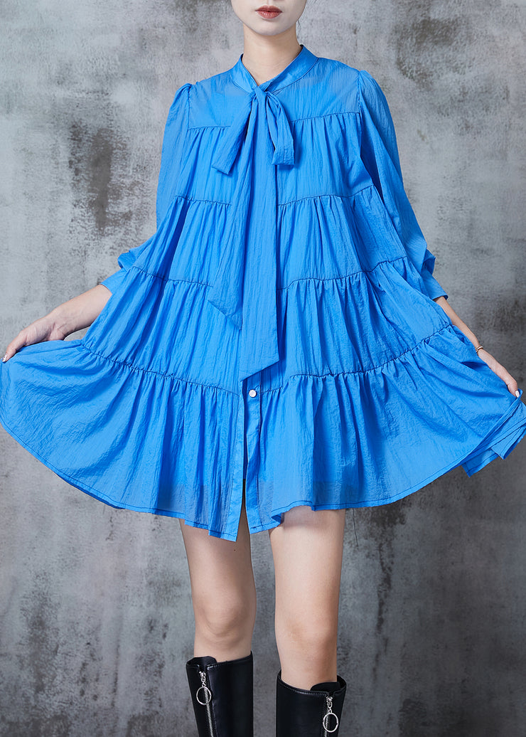 Blue Patchwork Cotton Day Dresses Oversized Spring