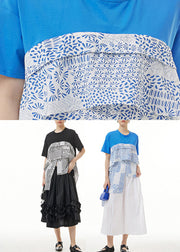 Blue Patchwork Cozy T Shirt Short Sleeve