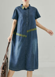 Blue Patchwork Denim Long Dresses Oversized Summer