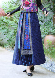 Blue Patchwork High Waist Tassel Maxi Skirts