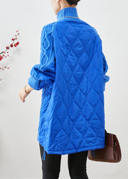 Blue Patchwork Knit Short Sweater Oversized Drawstring Winter