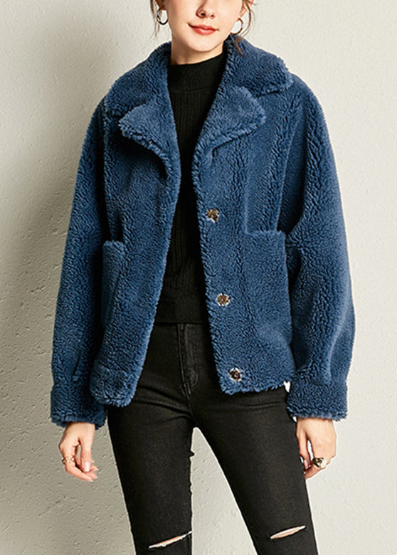 Blue Pockets Cozy Faux Fur Jackets Winter