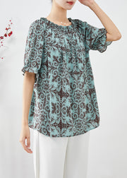 Blue Print Chiffon Shirt Tops Oversized Summer