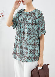 Blue Print Chiffon Shirt Tops Oversized Summer