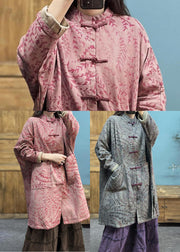 Blue Print Cotton Trench Chinese Button Spring