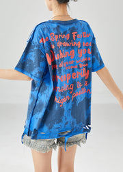 Blue Print Loose Cotton Ripped Tanks Tie Dye Summer