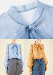 Blue Print Patchwork Chiffon Shirts Spring