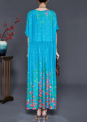 Blue Print Silk Holiday Dress Exra Large Hem Summer