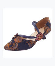 Blue Retro Print Floral High Heels Pointed Toe