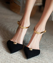 Blue Suede High Heels Sandals Splicing Buckle Strap