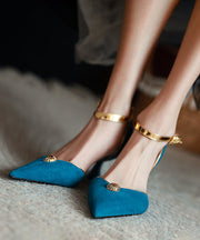 Blue Suede High Heels Sandals Splicing Buckle Strap