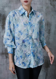 Blue Tie Dye UPF 50+ Shirt Tops Tasseled Summer