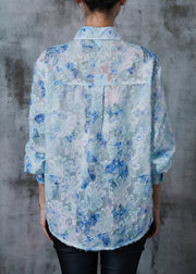 Blue Tie Dye UPF 50+ Shirt Tops Tasseled Summer