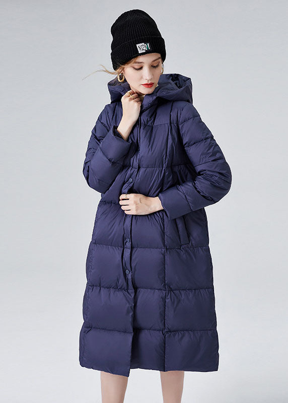 Blue Warm Duck Down Puffers Jackets Hooded  Winter