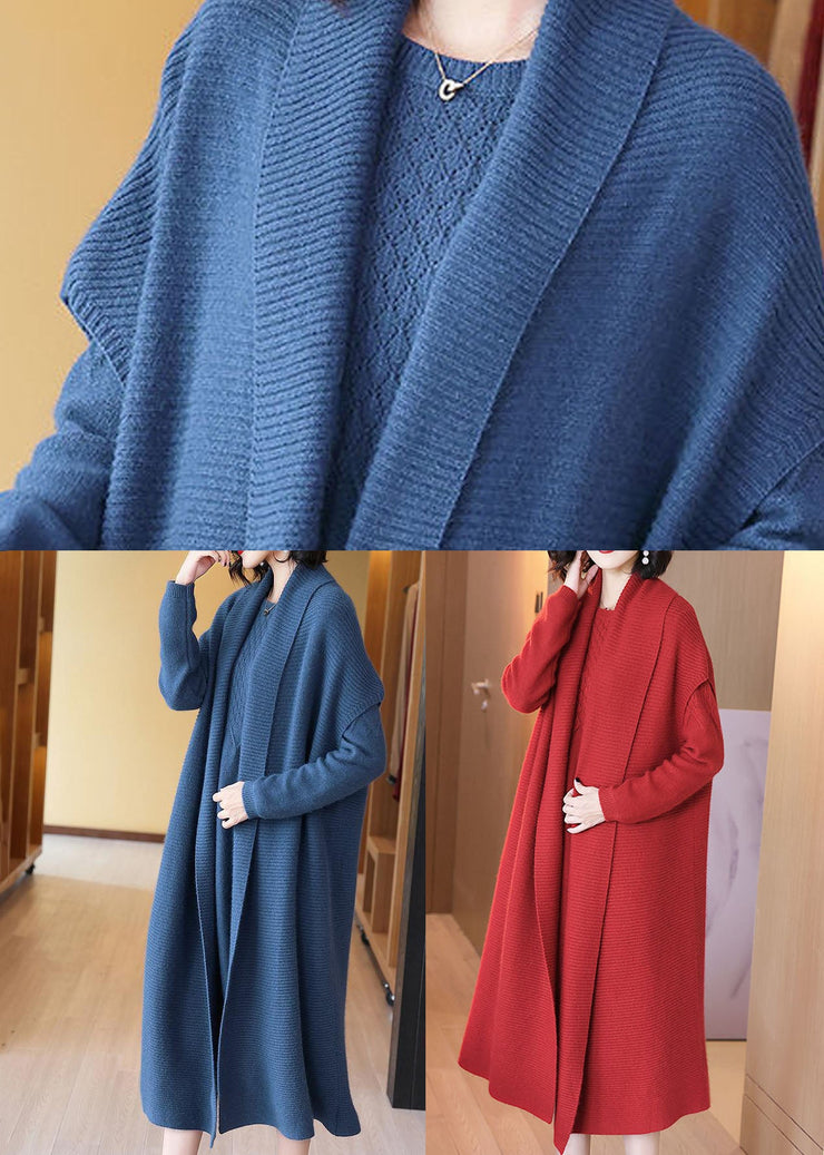 Blue Warm Knit Two Piece Set Women Clothing Oversized Winter