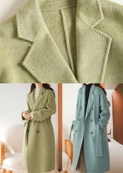 Blue Woolen Coat Sashes Double Breast Fall