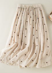 Bohemian Apricot Dot Drawstring Elastic Waist Wrinkled Cotton Skirt Summer