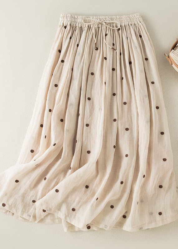 Bohemian Apricot Dot Drawstring Elastic Waist Wrinkled Cotton Skirt Summer