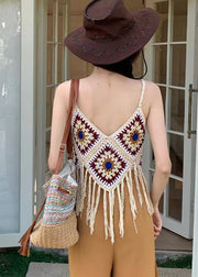 Bohemian Apricot Hollow Out Tasseled Strap Tank Summer