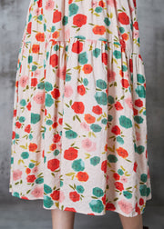 Bohemian Apricot Print Cotton Beach Dress Summer