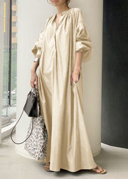 Bohemian Apricot V Neck Oversized Long Dresses Lantern Sleeve