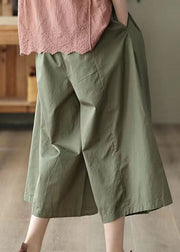 Bohemian Army Green Pockets Patchwork Cotton Crop Pants Summer