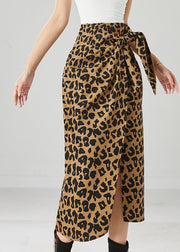 Bohemian Asymmetrical Leopard Print Side Open Cotton Skirt Fall